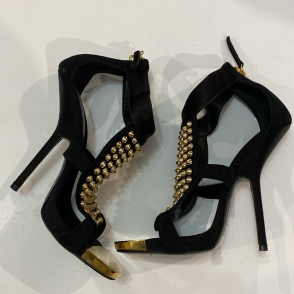 Giuseppe Zanotti Gold Studded Black Heel Booties Size 36 Designer Statement - Picture 11 of 16